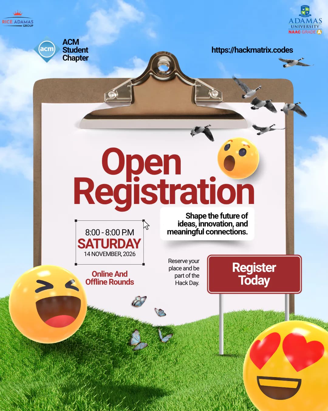 Open Registration poster: Saturday 14 November 2026, 8:00 AM to 8:00 PM, online and offline rounds.